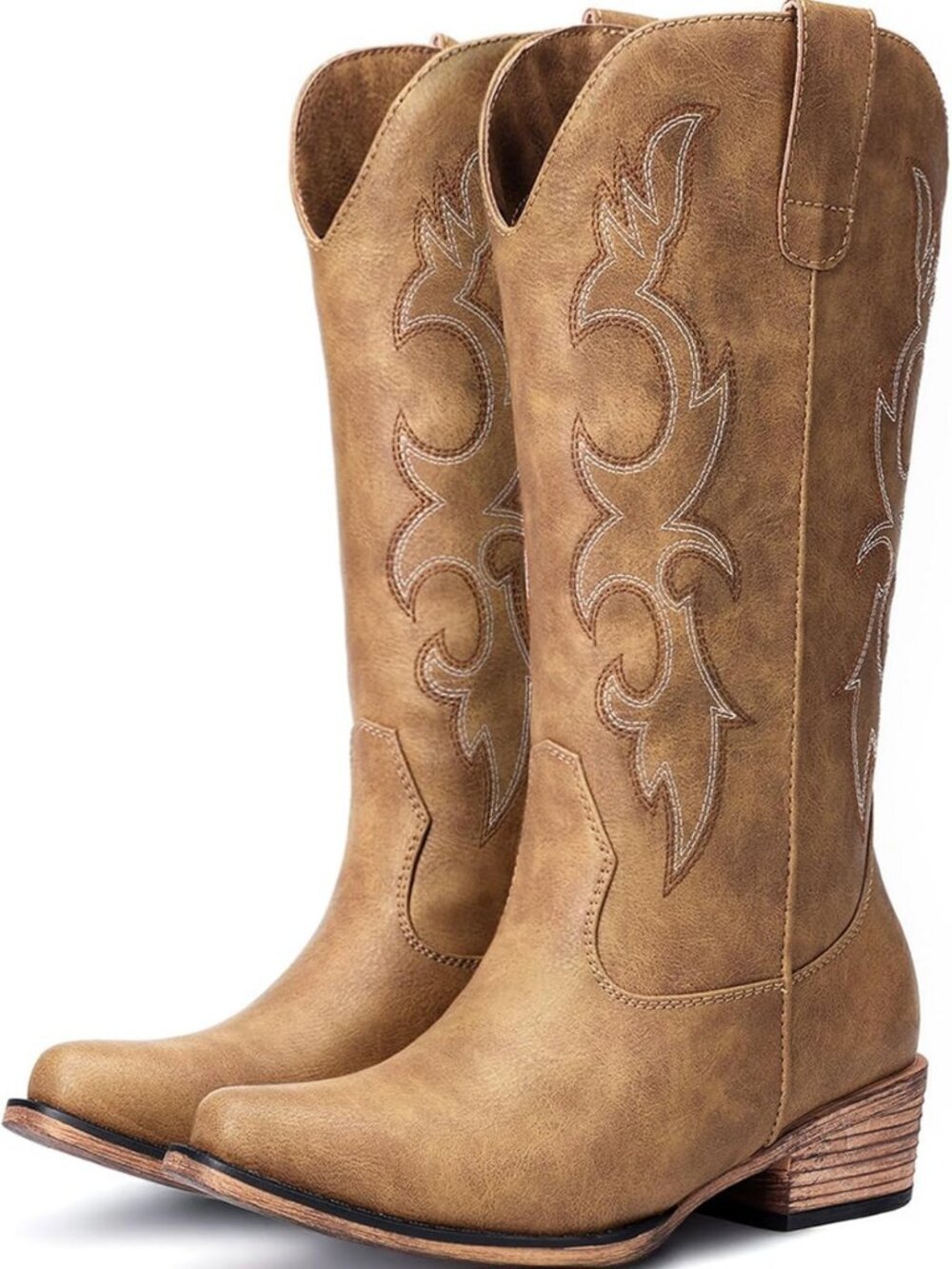Stylish Mid Calf Cowgirl Boots for Women - Chunky Heel, Pointed Toe, Retro